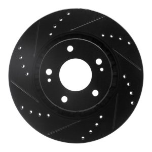 Mitsubishi Lancer Brake Rotor (1) - Front Left - R1 Concepts - Drilled & Slotted - Black - `09-`15